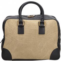 Pre Owned Celine Two Tone Canvas and Leather Top Handle Bag