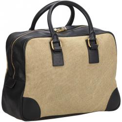 Pre Owned Celine Two Tone Canvas and Leather Top Handle Bag