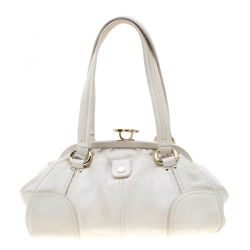 Pre Owned حقيبة سيلين فريم جلد أبيض