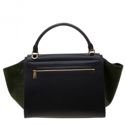 Pre Owned Celine Black/Green Leather and Suede Medium Trapeze Tote