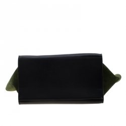 Pre Owned Celine Black/Green Leather and Suede Medium Trapeze Tote