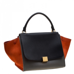 Pre Owned Celine Tricolor Leather and Suede Medium Trapeze Bag