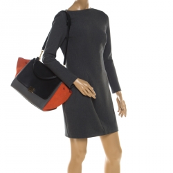 Pre Owned Celine Tricolor Leather and Suede Medium Trapeze Bag