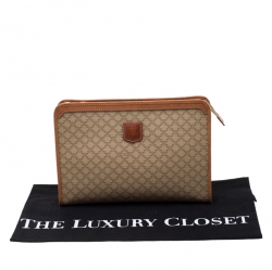 Pre Owned Celine Beige/Tan Coated Canvas and Leather Clutch