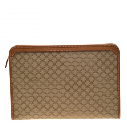 Pre Owned Celine Beige/Tan Coated Canvas and Leather Clutch