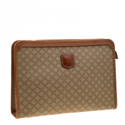 Pre Owned Celine Beige/Tan Coated Canvas and Leather Clutch