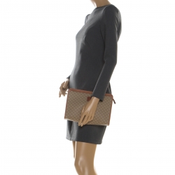 Pre Owned Celine Beige/Tan Coated Canvas and Leather Clutch