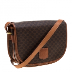 Pre Owned Celine Brown Macadam Coated Canvas Crossbody Bag