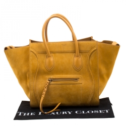 Pre Owned Celine Mustard Suede Medium Phantom Luggage Tote