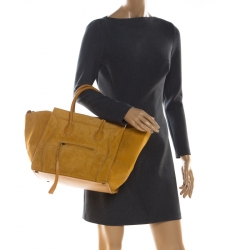 Pre Owned Celine Mustard Suede Medium Phantom Luggage Tote