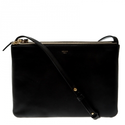 Pre Owned Celine Black Leather Large Trio Crossbody Bag  