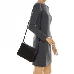 Pre Owned Celine Black Leather Large Trio Crossbody Bag  