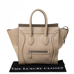 Pre Owned Celine Beige Leather Mini Luggage Tote