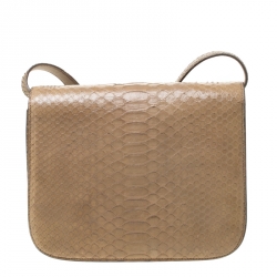 Pre Owned حقيبة كتف سيلين كلاسيك بوكس جلد ثعبان بيج متوسطة