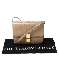 Pre Owned حقيبة كتف سيلين كلاسيك بوكس جلد ثعبان بيج متوسطة