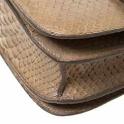 Pre Owned حقيبة كتف سيلين كلاسيك بوكس جلد ثعبان بيج متوسطة