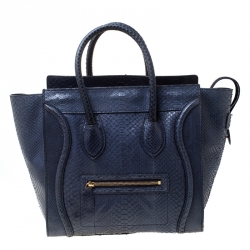 Celine Navy Blue Python Leather Mini Luggage Tote