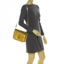 Pre Owned Celine Metallic Gold Leather Medium Classic Box Shoulder Bag