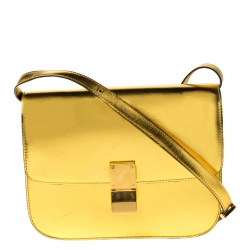Pre Owned Celine Metallic Gold Leather Medium Classic Box Shoulder Bag
