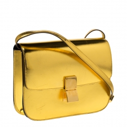 Pre Owned Celine Metallic Gold Leather Medium Classic Box Shoulder Bag