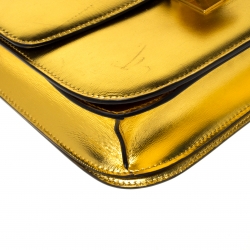 Pre Owned Celine Metallic Gold Leather Medium Classic Box Shoulder Bag