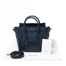 Pre Owned Celine Prussian Leather Nano Luggage Tote