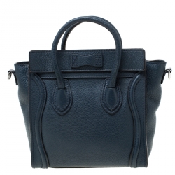 Pre Owned Celine Prussian Leather Nano Luggage Tote