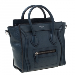 Pre Owned Celine Prussian Leather Nano Luggage Tote