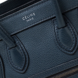 Pre Owned Celine Prussian Leather Nano Luggage Tote