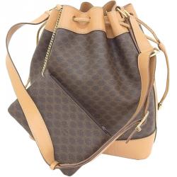 Pre Owned Celine Brown Macadam PVC Drawstring Bucket Bag