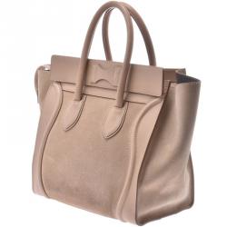 Pre Owned Celine Pink Suede And Leather Mini Luggage Tote
