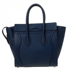 Pre Owned Celine Blue Leather Micro Luggage Tote