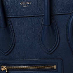 Pre Owned Celine Blue Leather Micro Luggage Tote