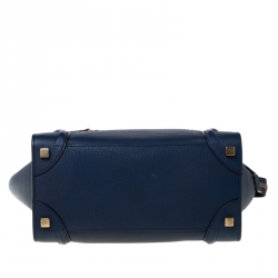 Pre Owned Celine Blue Leather Micro Luggage Tote