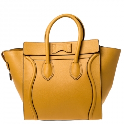 Pre Owned Celine Yellow Leather Mini Luggage Tote