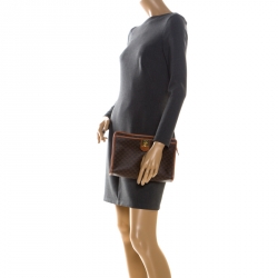 Pre Owned Celine Brown Macadam Leather Clutch