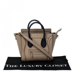Pre Owned Celine Beige/Black Leather Nano Luggage Tote