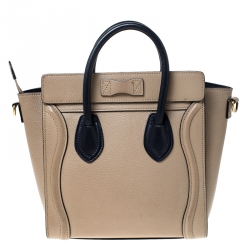 Pre Owned Celine Beige/Black Leather Nano Luggage Tote