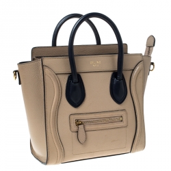 Pre Owned Celine Beige/Black Leather Nano Luggage Tote