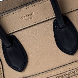 Pre Owned Celine Beige/Black Leather Nano Luggage Tote