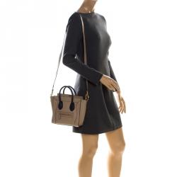 Pre Owned Celine Beige/Black Leather Nano Luggage Tote