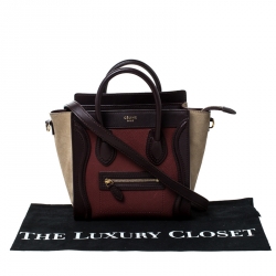 Pre Owned Celine Tri Color Leather and Suede Nano Luggage Tote