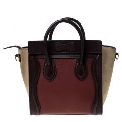 Pre Owned Celine Tri Color Leather and Suede Nano Luggage Tote