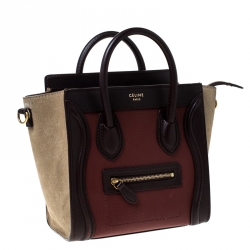 Pre Owned Celine Tri Color Leather and Suede Nano Luggage Tote