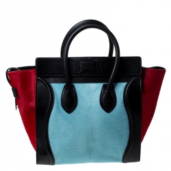 Celine Tri Color Pony Hair and Leather Mini Luggage Tote