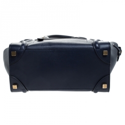 Pre Owned Celine Navy Blue Leather Micro Luggage Tote