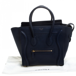 Pre Owned Celine Navy Blue Leather Micro Luggage Tote