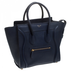 Pre Owned Celine Navy Blue Leather Micro Luggage Tote