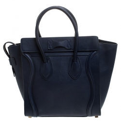 Pre Owned Celine Navy Blue Leather Micro Luggage Tote