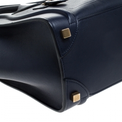 Pre Owned Celine Navy Blue Leather Micro Luggage Tote